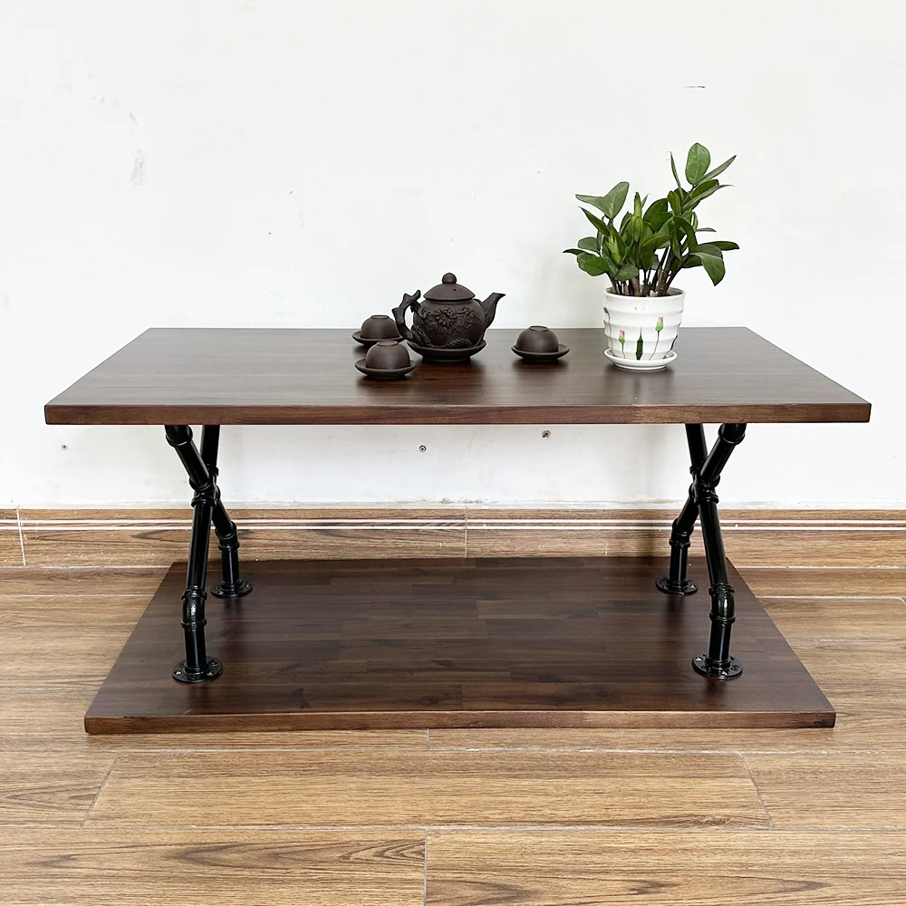 Tekkashop Bàn Sofa 2 Tầng Chân Ống Nước Gỗ Tràm