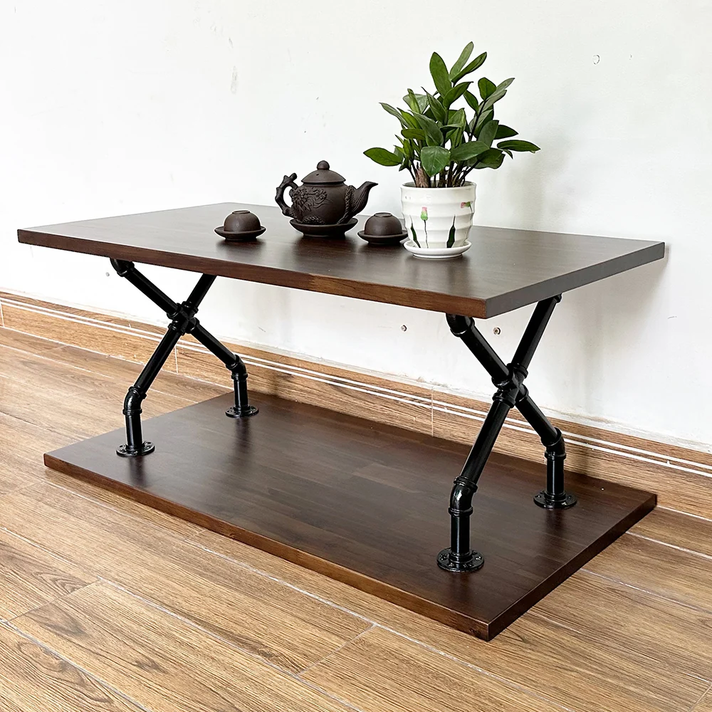 Tekkashop Bàn Sofa 2 Tầng Chân Ống Nước Gỗ Tràm