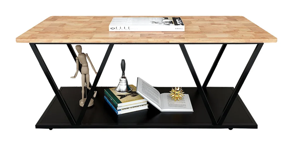 Tekkashop Bàn Sofa 2 Tầng Chân Sắt Chữ V Mặt Gỗ Cao Su