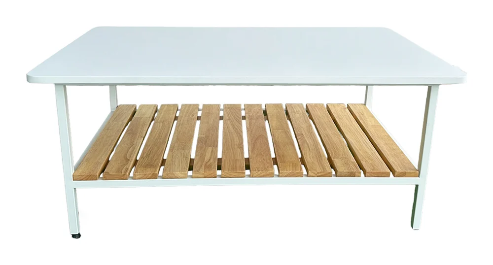 Tekkashop Bàn Sofa 2 Tầng Kệ Nan Gỗ Khung Sắt Gỗ Cao Su
