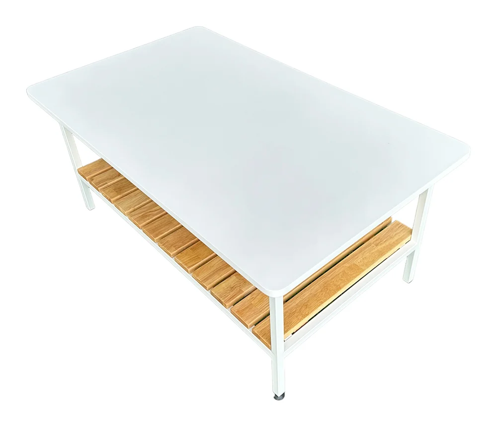 Tekkashop Bàn Sofa 2 Tầng Kệ Nan Gỗ Khung Sắt Gỗ Cao Su