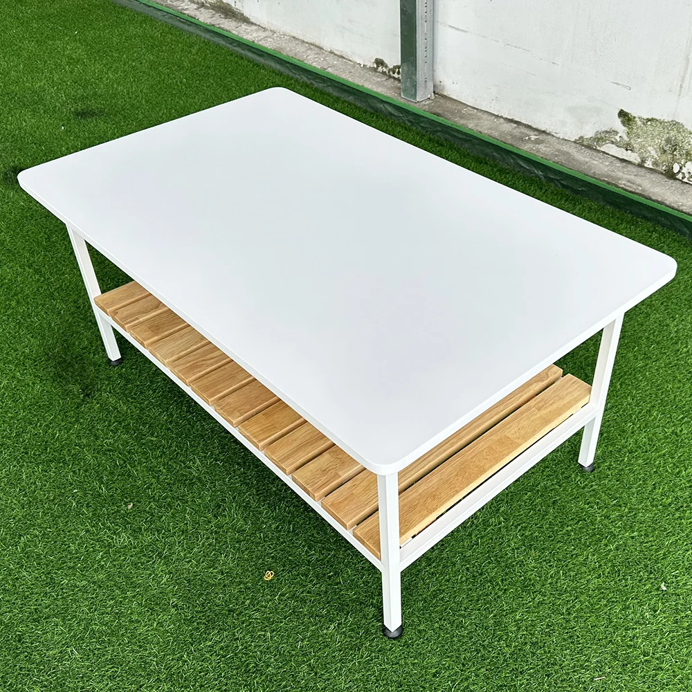 Tekkashop Bàn Sofa 2 Tầng Kệ Nan Gỗ Khung Sắt Gỗ Cao Su