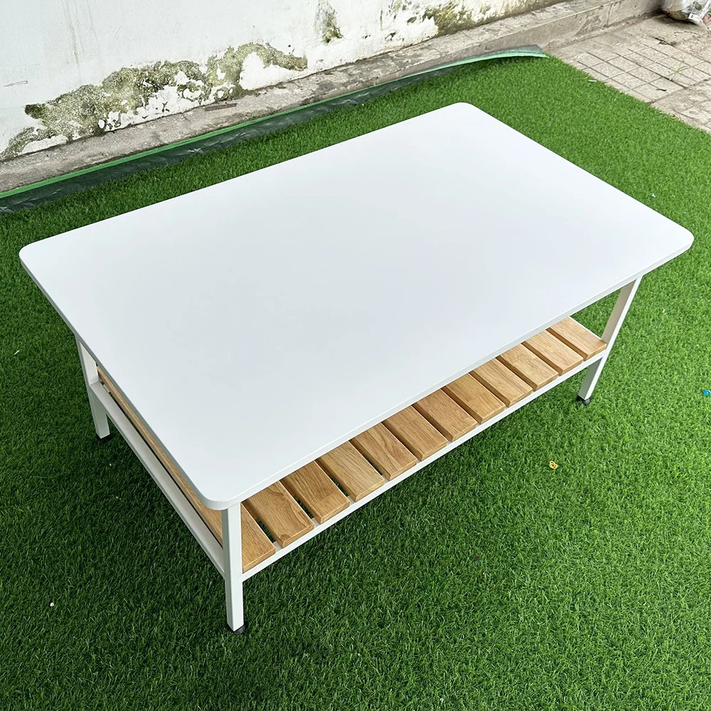 Tekkashop Bàn Sofa 2 Tầng Kệ Nan Gỗ Khung Sắt Gỗ Cao Su
