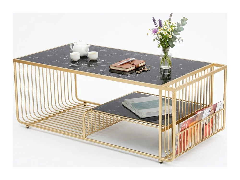 Tekkashop Bàn Sofa Chữ Nhật Có Khay Báo Mặt Đá Khung Sắt Uốn