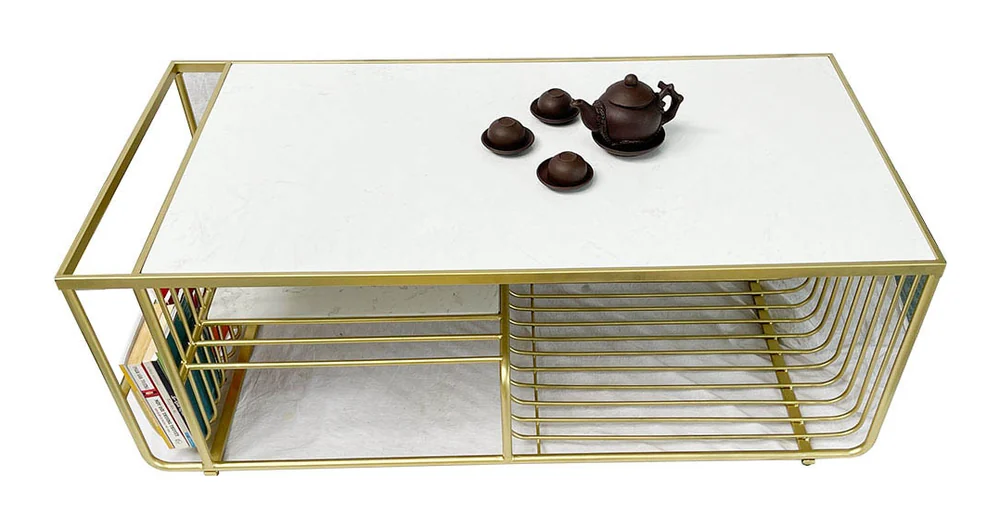 Tekkashop Bàn Sofa Chữ Nhật Có Khay Báo Mặt Đá Khung Sắt Uốn
