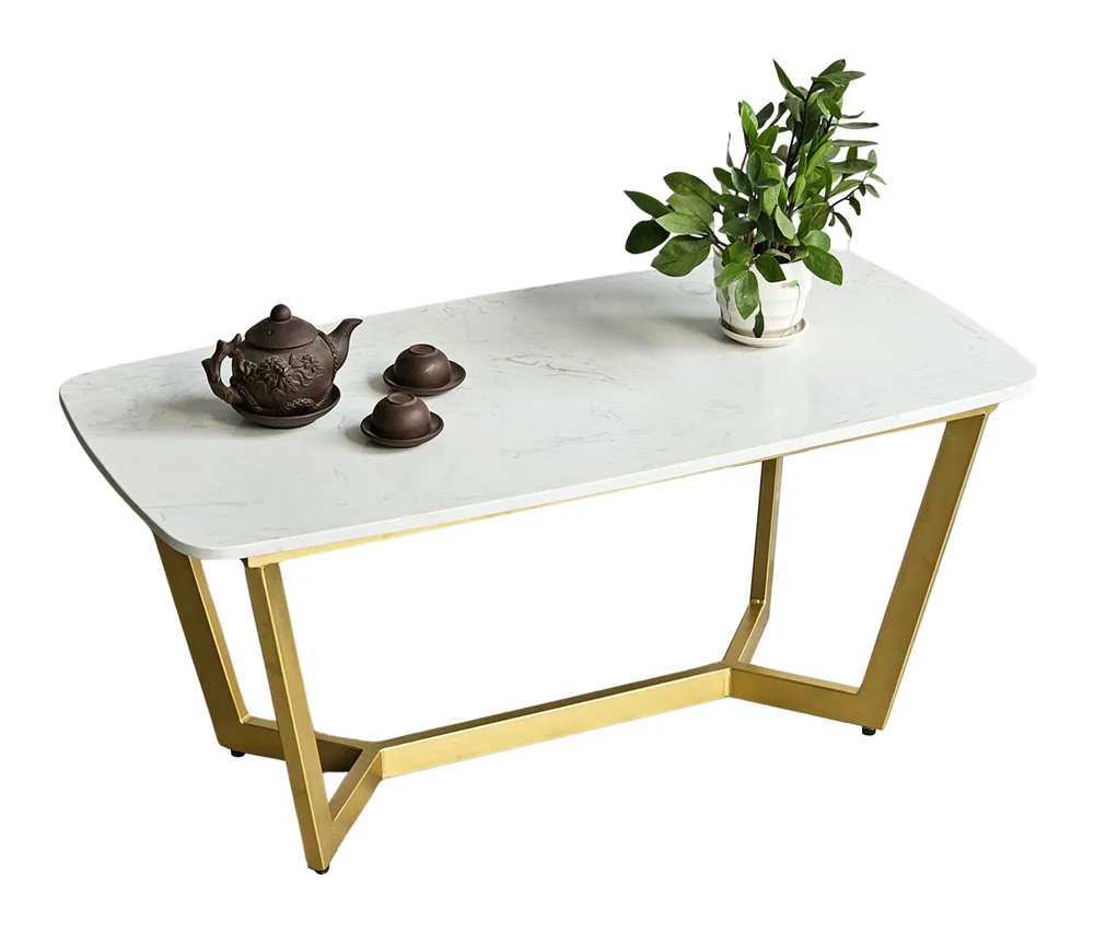 Tekkashop Bàn Sofa Chữ Nhật Mặt Đá Chân Sắt Hình Thang