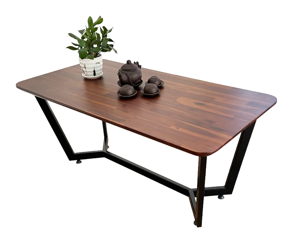 Tekkashop Bàn Sofa Chữ Nhật Mặt Gỗ Tràm Chân Sắt Hình Thang