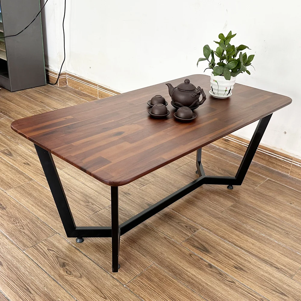 Tekkashop Bàn Sofa Chữ Nhật Mặt Gỗ Tràm Chân Sắt Hình Thang