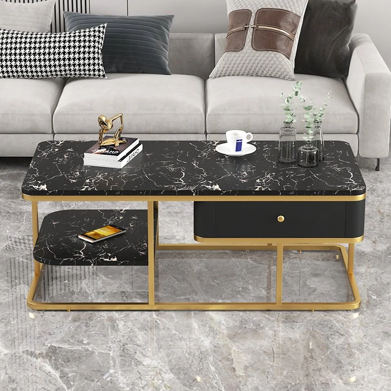 Tekkashop Bàn Sofa Có Hộc Kéo Kệ Phụ Mặt Đá Khung Vàng Đồng