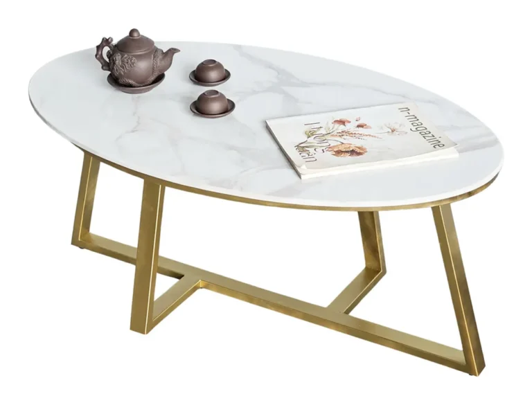 Tekkashop Bàn Sofa Elip Mặt Đá Chân Sắt Chéo