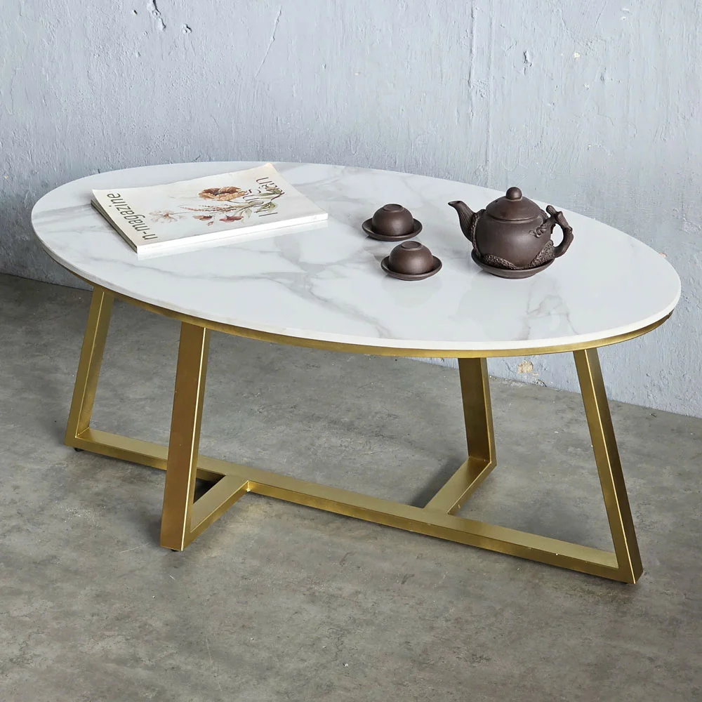 Tekkashop Bàn Sofa Elip Mặt Đá Chân Sắt Chéo