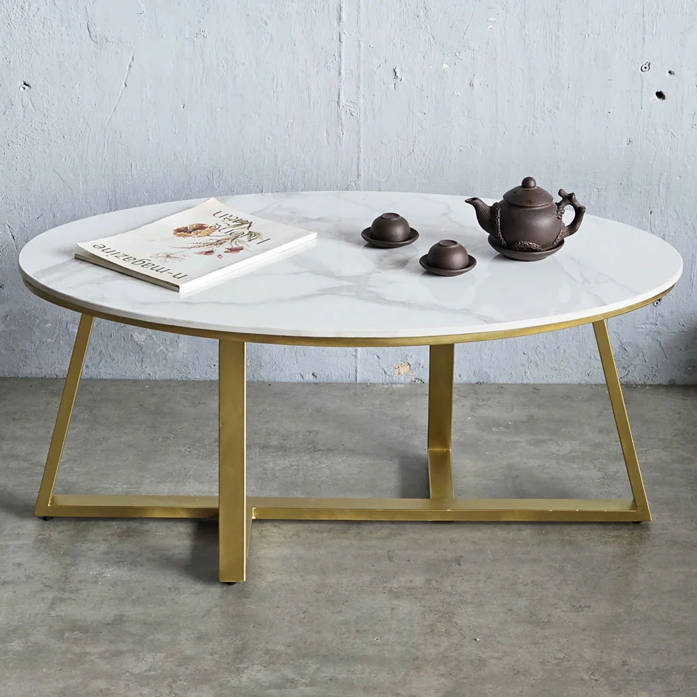 Tekkashop Bàn Sofa Elip Mặt Đá Chân Sắt Chéo