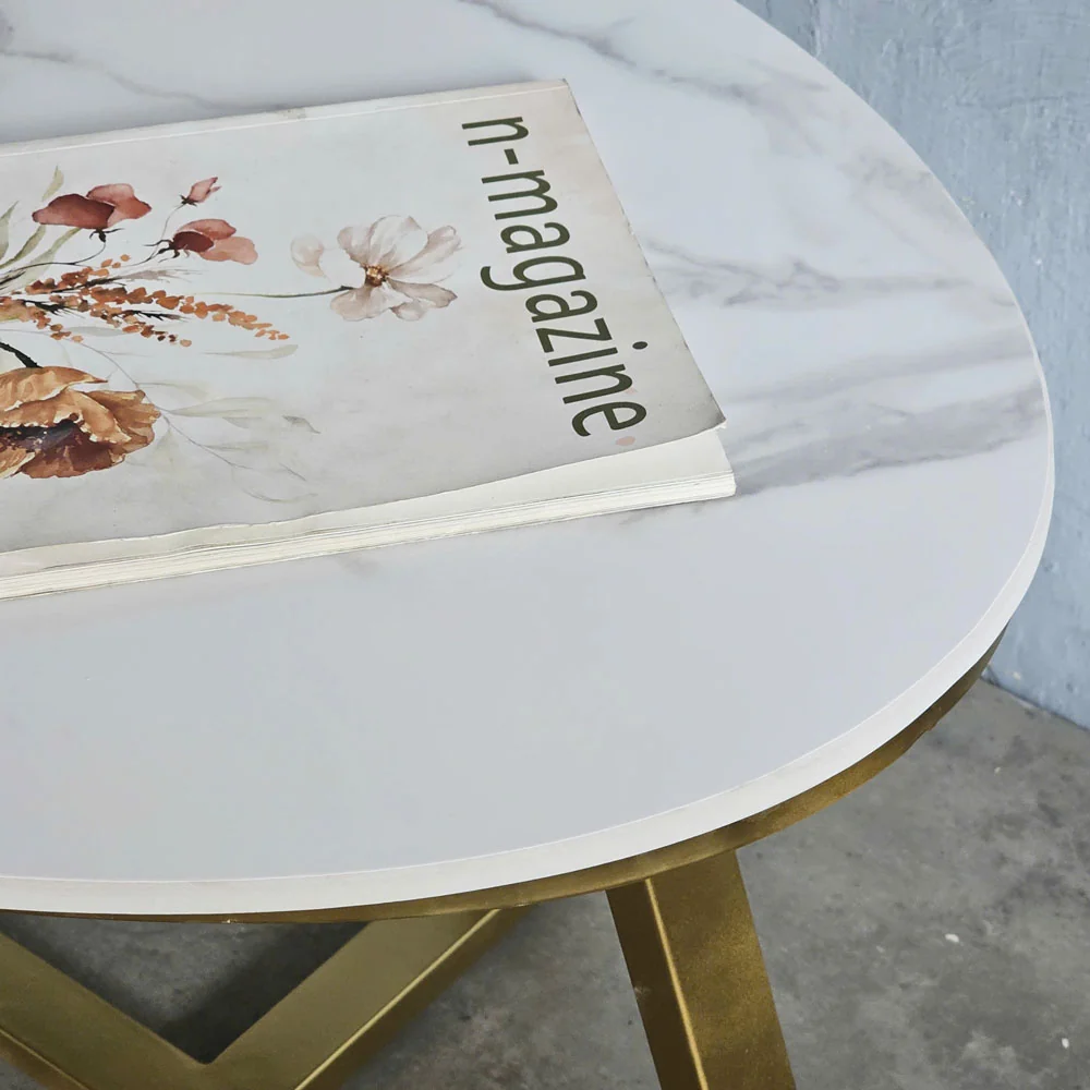 Tekkashop Bàn Sofa Elip Mặt Đá Chân Sắt Chéo