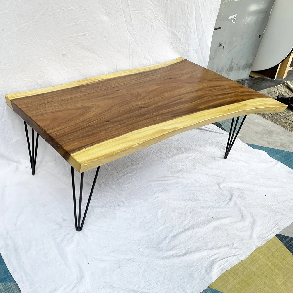 Tekkashop Bàn Sofa Gỗ Me Tây Nguyên Tấm Chân Kẹp Tóc
