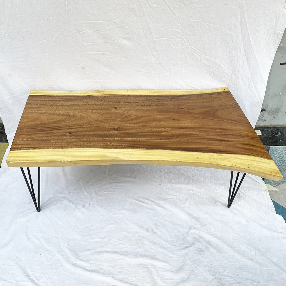 Tekkashop Bàn Sofa Gỗ Me Tây Nguyên Tấm Chân Kẹp Tóc