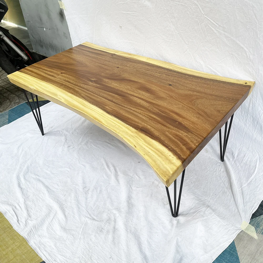 Tekkashop Bàn Sofa Gỗ Me Tây Nguyên Tấm Chân Kẹp Tóc