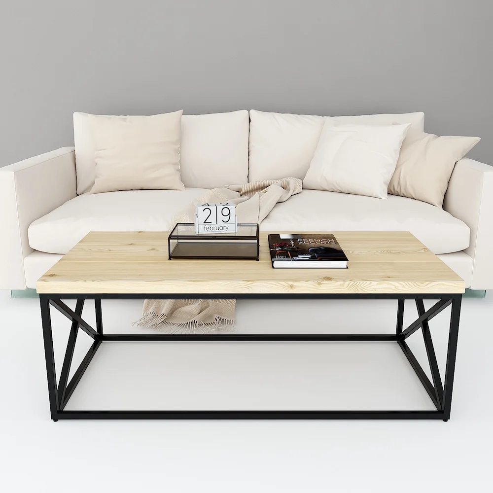 Tekkashop Bàn Sofa Khung Sắt Chữ X Mặt Gỗ Thông Dày