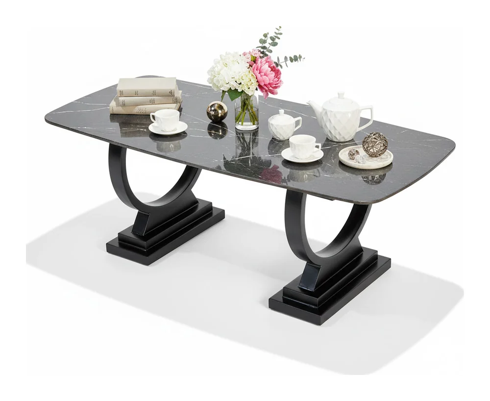 Tekkashop Bàn Sofa Mặt Ceramic Chân Sắt Vòng Cung Đế Bậc