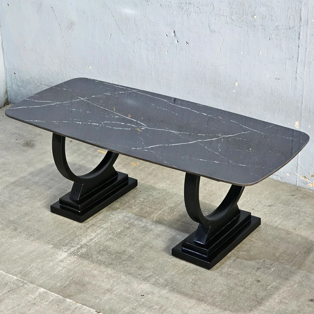 Tekkashop Bàn Sofa Mặt Ceramic Chân Sắt Vòng Cung Đế Bậc