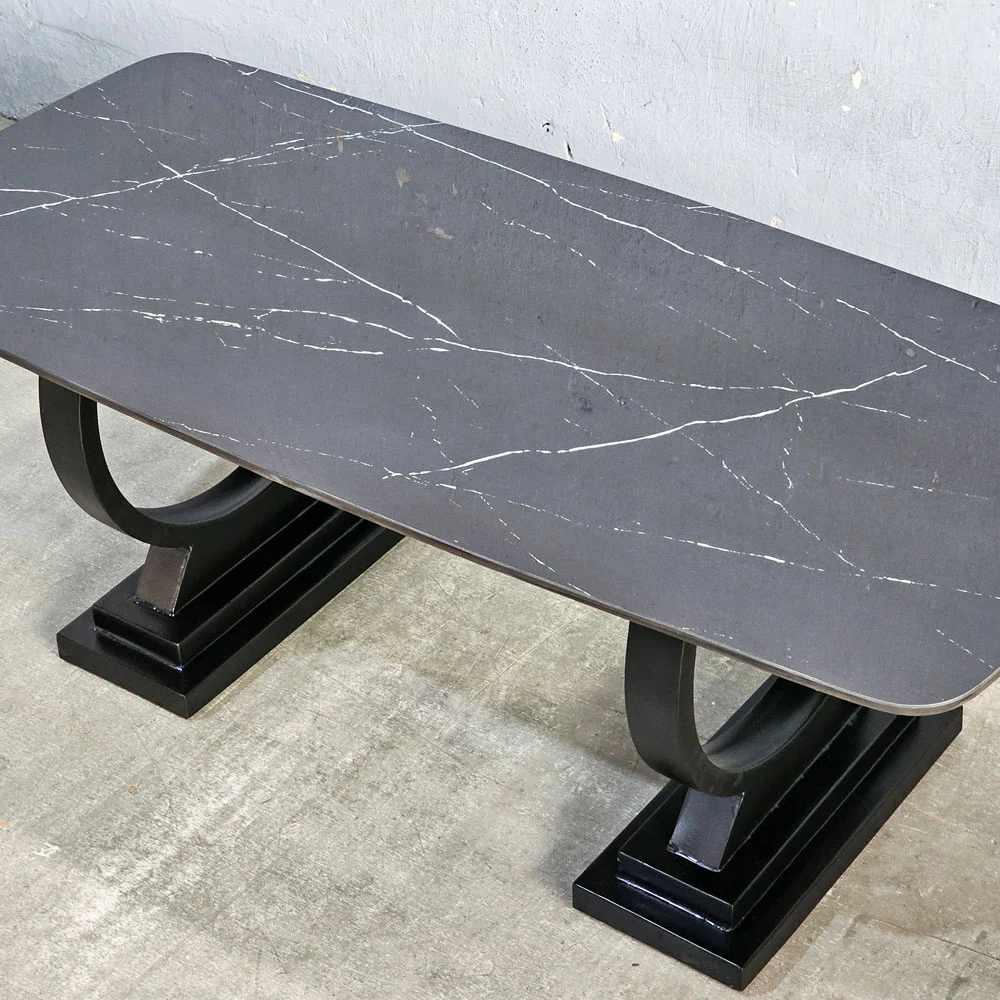 Tekkashop Bàn Sofa Mặt Ceramic Chân Sắt Vòng Cung Đế Bậc