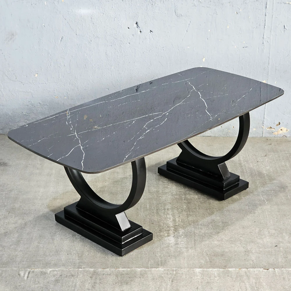 Tekkashop Bàn Sofa Mặt Ceramic Chân Sắt Vòng Cung Đế Bậc