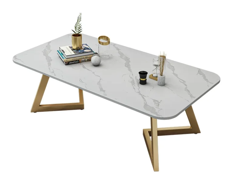 Tekkashop Bàn Sofa Mặt Đá Chân Sắt Tam Giác Mạ Vàng
