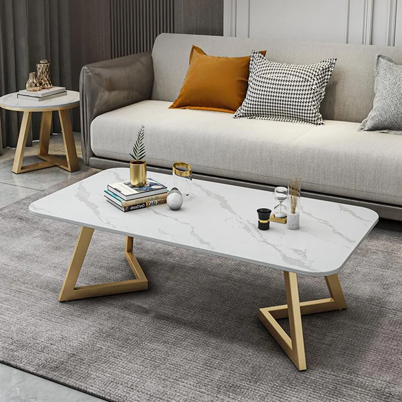 Tekkashop Bàn Sofa Mặt Đá Chân Sắt Tam Giác Mạ Vàng