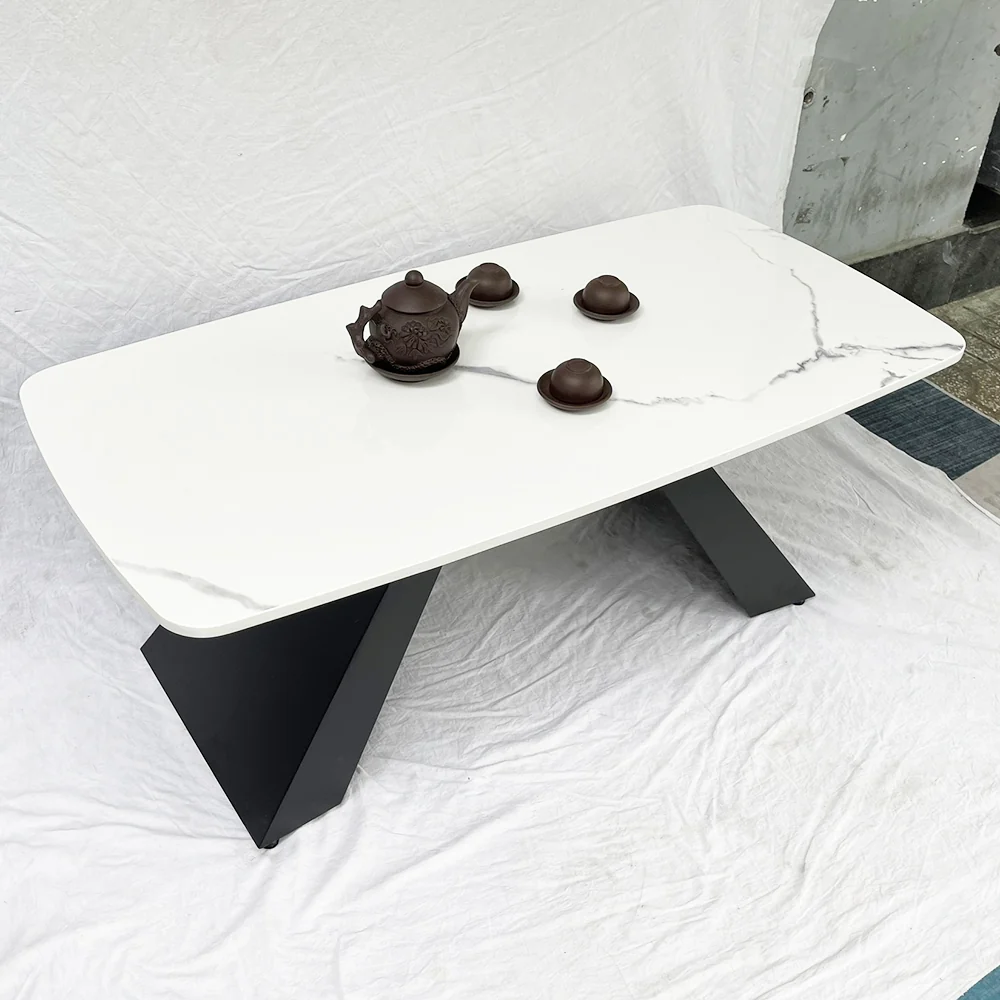 Tekkashop Bàn Sofa Mặt Đá Chân Sắt Tấm Vát Chéo