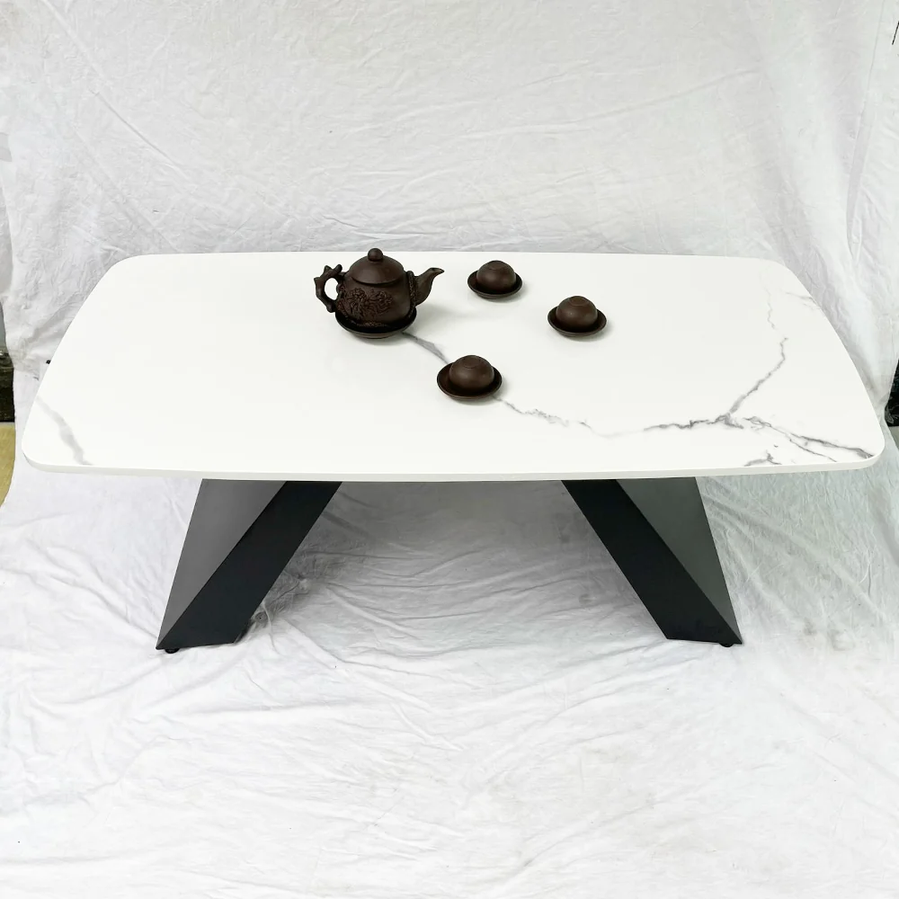 Tekkashop Bàn Sofa Mặt Đá Chân Sắt Tấm Vát Chéo