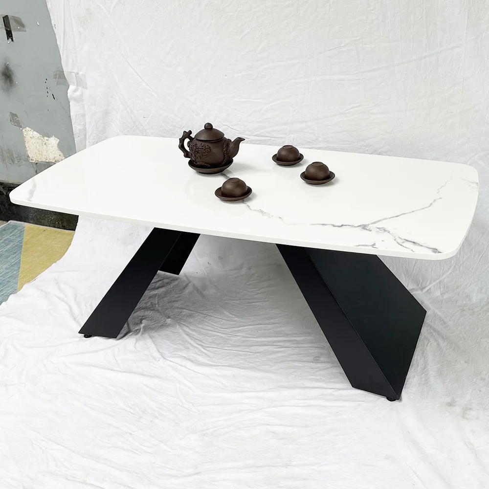 Tekkashop Bàn Sofa Mặt Đá Chân Sắt Tấm Vát Chéo