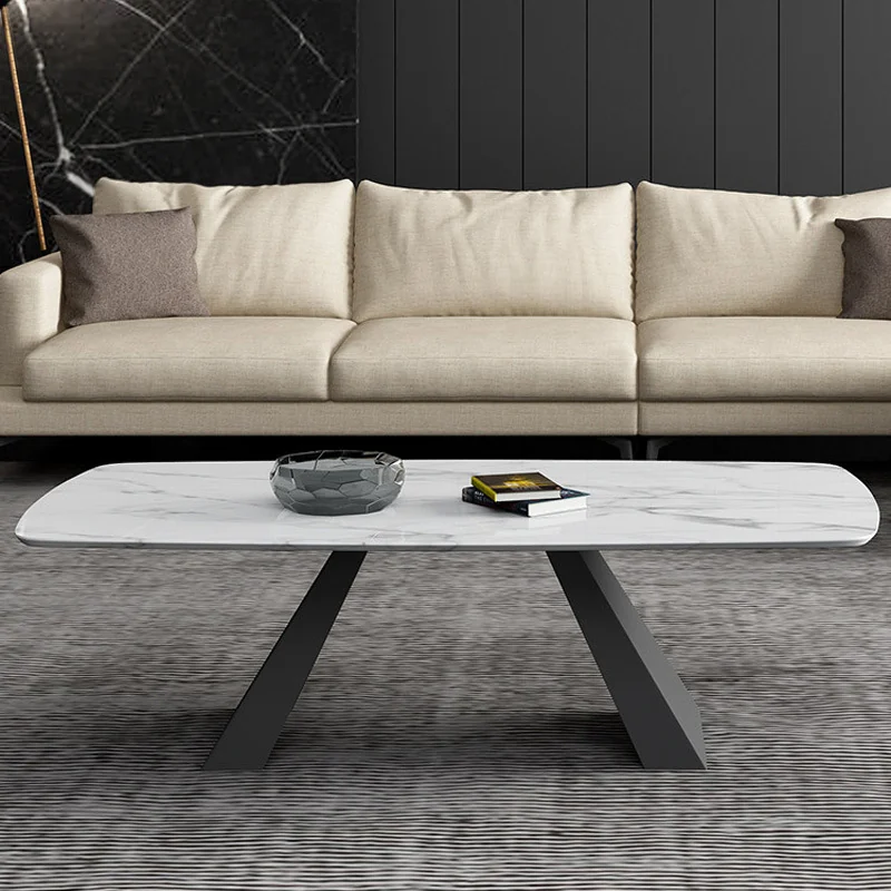 Tekkashop Bàn Sofa Mặt Đá Chân Sắt Tấm Vát Chéo