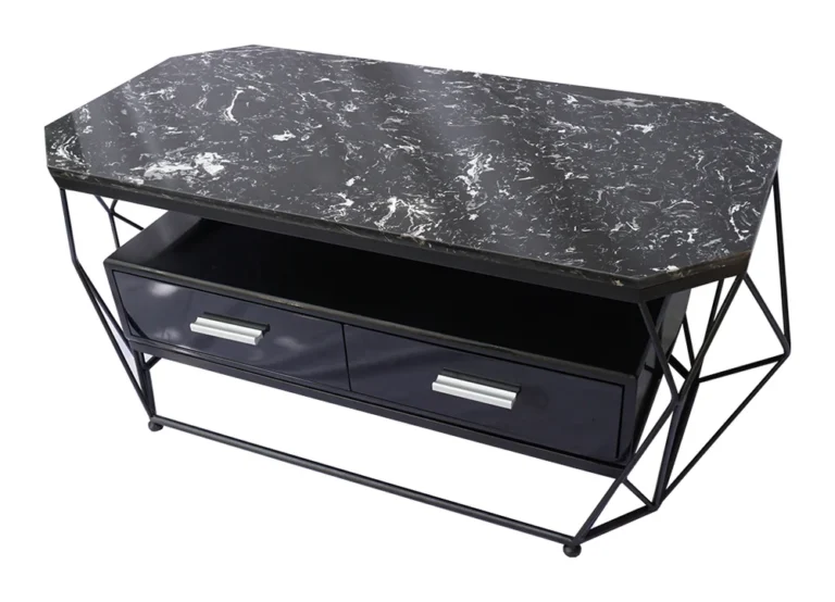 Tekkashop Bàn Sofa Mặt Đá Đen Khung Sắt Kim Cương Có Hộc Tủ