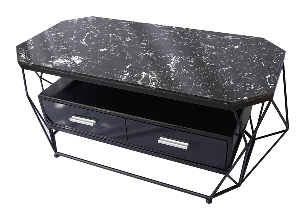 Tekkashop Bàn Sofa Mặt Đá Đen Khung Sắt Kim Cương Có Hộc Tủ
