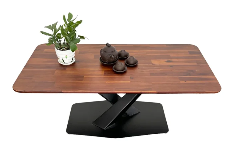 Tekkashop Bàn Sofa Mặt Gỗ Tràm Chân Sắt Chữ X Đế Bản