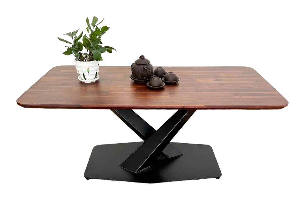 Tekkashop Bàn Sofa Mặt Gỗ Tràm Chân Sắt Chữ X Đế Bản