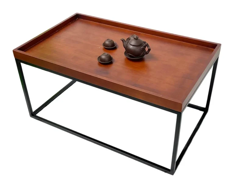 Tekkashop Bàn Sofa Mặt Khay Có Gờ Khung Sắt Hộp Gỗ Cao Su