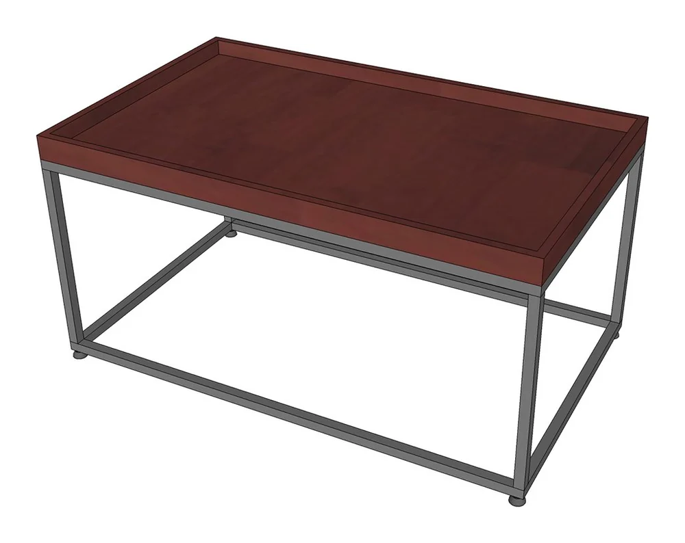 Tekkashop Bàn Sofa Mặt Khay Có Gờ Khung Sắt Hộp Gỗ Cao Su