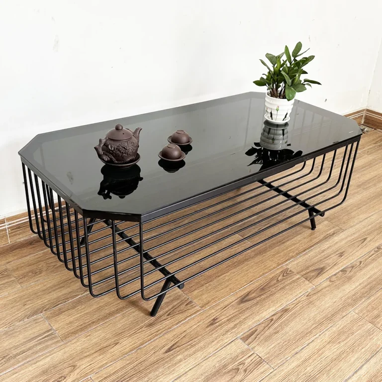 Tekkashop Bàn Sofa Mặt Kính Khung Sắt Nan Uốn Tròn