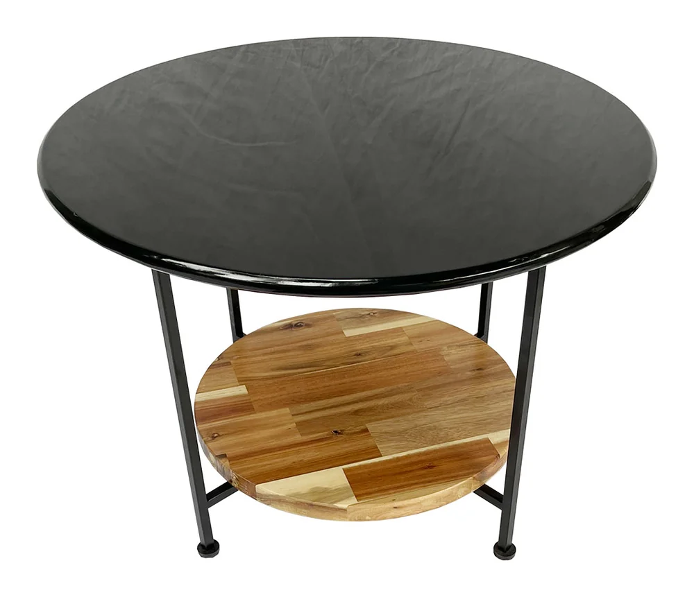 Tekkashop Bàn Sofa Tròn 2 Tầng Mặt Gỗ Trắng Kệ Gỗ Tràm Chân Sắt