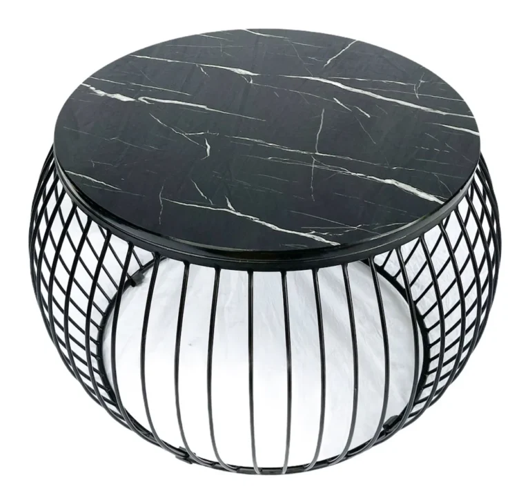 Tekkashop Bàn Sofa Tròn Khung Sắt Lồng Đèn Mặt Đá