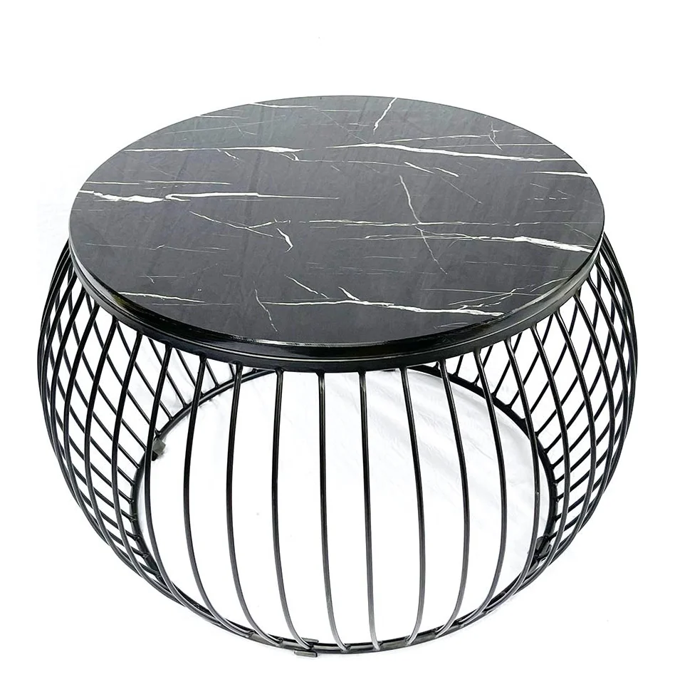 Tekkashop Bàn Sofa Tròn Khung Sắt Lồng Đèn Mặt Đá