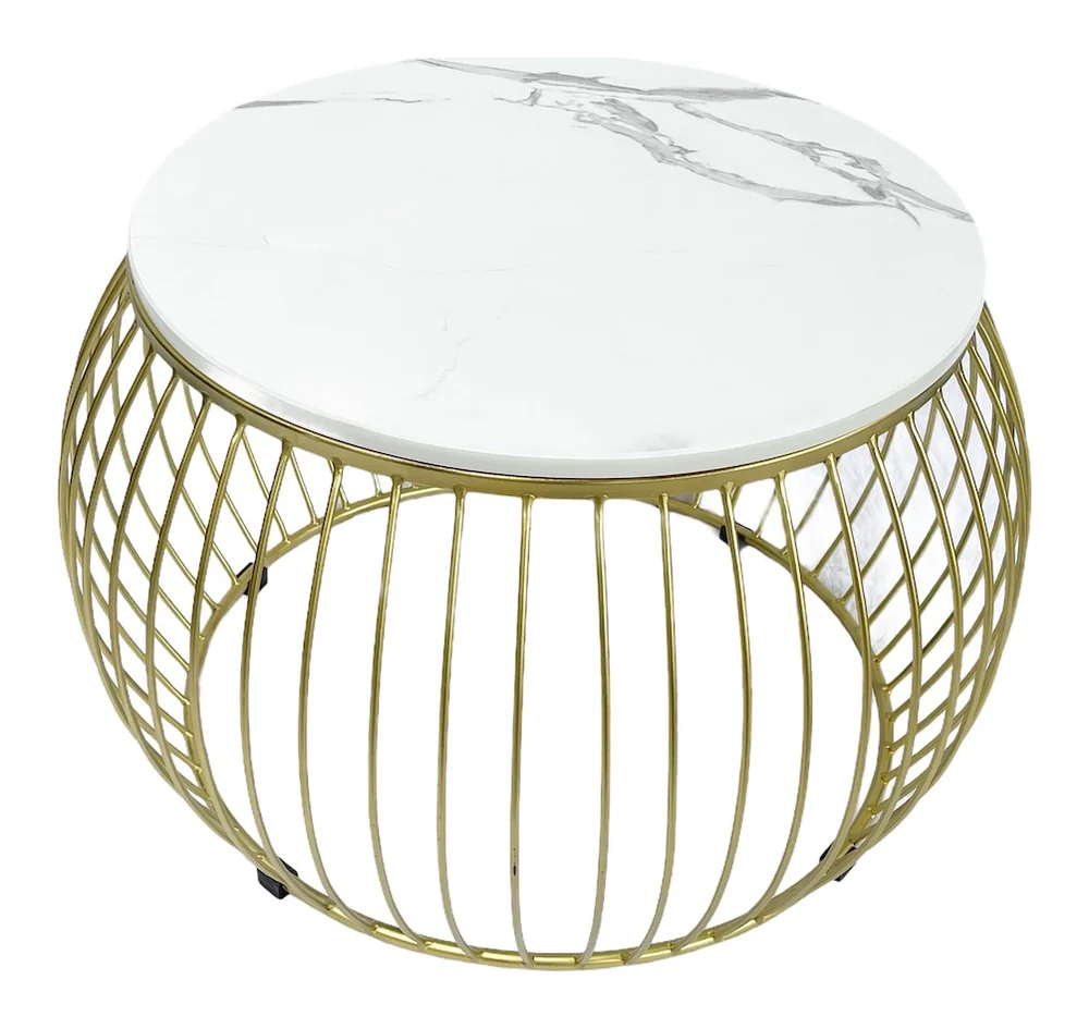 Tekkashop Bàn Sofa Tròn Khung Sắt Lồng Đèn Mặt Đá