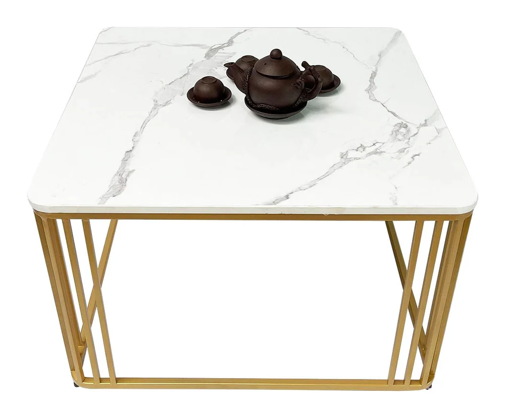 Tekkashop Bàn Sofa Vuông Mặt Đá Khung Sắt Nan Đứng