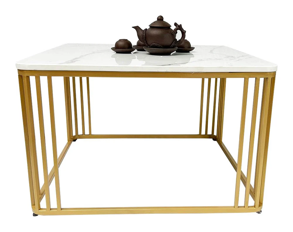Tekkashop Bàn Sofa Vuông Mặt Đá Khung Sắt Nan Đứng