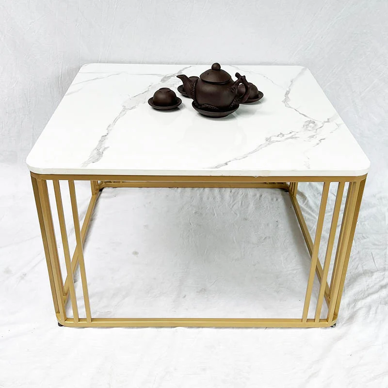 Tekkashop Bàn Sofa Vuông Mặt Đá Khung Sắt Nan Đứng
