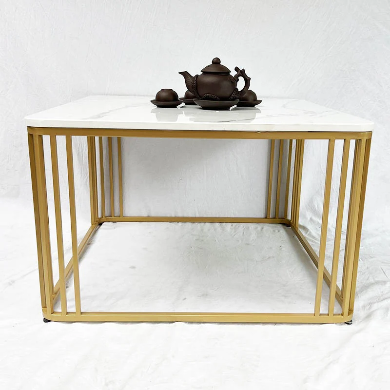 Tekkashop Bàn Sofa Vuông Mặt Đá Khung Sắt Nan Đứng