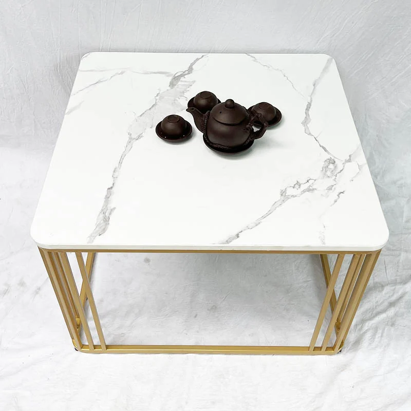 Tekkashop Bàn Sofa Vuông Mặt Đá Khung Sắt Nan Đứng