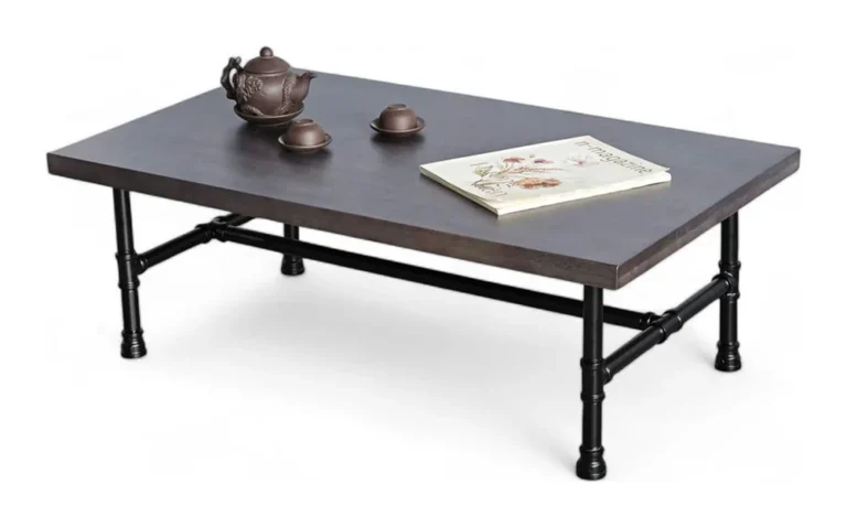 Tekkashop Bàn Trà Chữ Nhật Công Nghiệp Chân Ống Nước Gỗ Cao Su