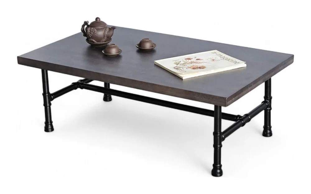 Tekkashop Bàn Trà Chữ Nhật Công Nghiệp Chân Ống Nước Gỗ Cao Su