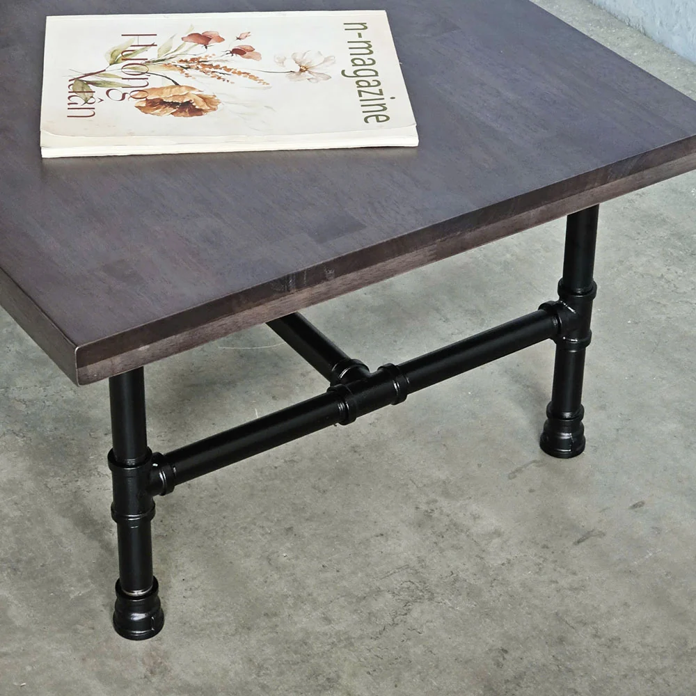 Tekkashop Bàn Trà Chữ Nhật Công Nghiệp Chân Ống Nước Gỗ Cao Su
